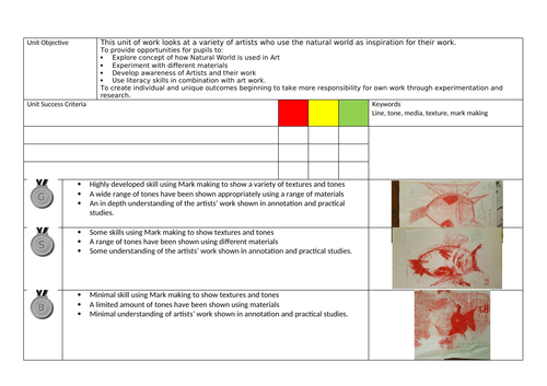 Natural World assessment sheet