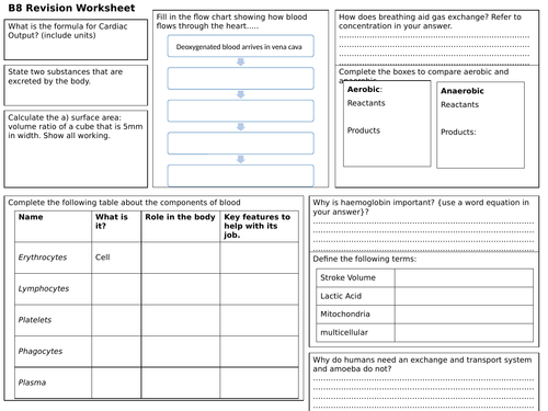 EDEXCEL 9-1 BIOLOGY REVISION SHEET TOPIC B8 EXCHANGE AND TRANSPORT