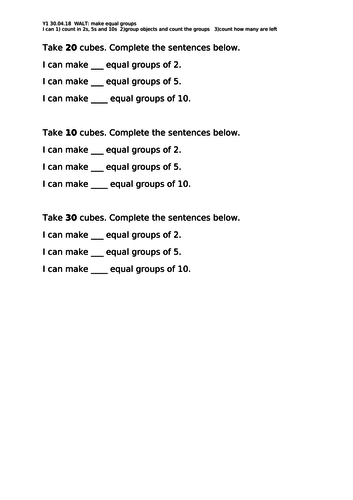 Year 1 Make Equal Groups - grouping