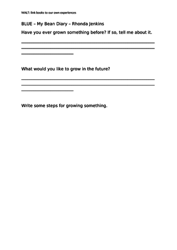 My Bean Diary - Rhonda Jenkins comprehension