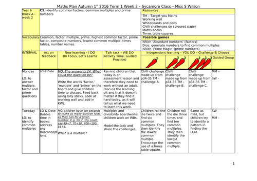 Year 6 Autumn term maths plans with differentiation.