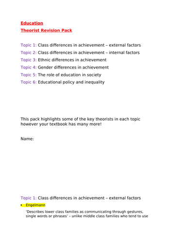 Theorist Revision Packs Sociology