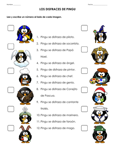 La ropa (Los disfraces de Pingu) - Hoja de práctica