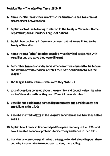 Revision Tips Interwar Period 1919-39 - IGCSE History