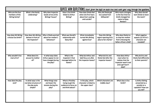 32 Quick Win Revision Questions for 'An Inspector Calls'