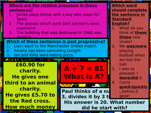 Year 6 SATs revision - Grammar & Maths morning activities