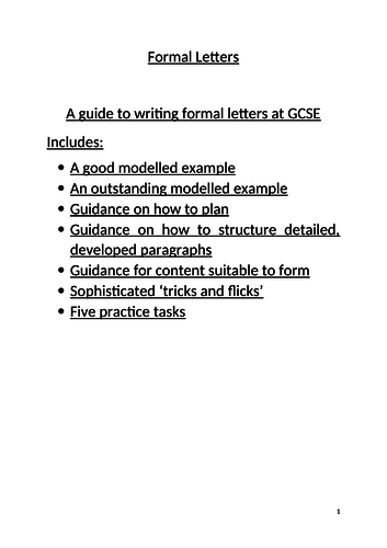 Revise Formal Letter Writing at GCSE Booklet
