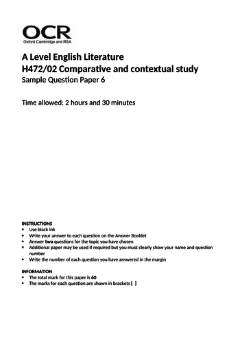 H472/02 practice paper for OCR A level English (Gothic) 6 | Teaching ...