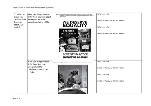 Bank of exam questions: Civil Rights and Vietnam (USA) paper 3 Edexcel 9-1 GCSE History