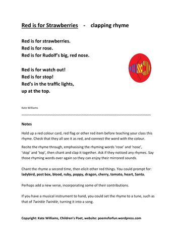 2 COLOUR RHYMES to clap, chant, act, embellish, EY/KS1