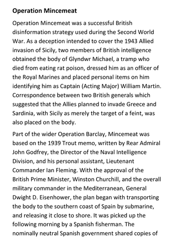 Operation Mincemeat Handout
