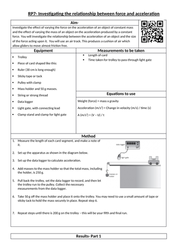 GCSE AQA Required Practical Student Sheet- RP7 force and acceleration
