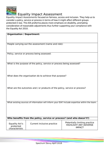 Equality Impact Assessment Proforma