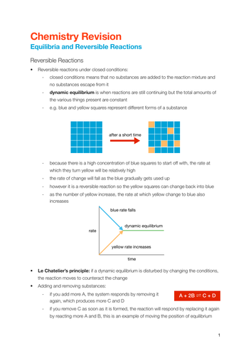 EDEXCEL IGCSE Chemistry - Reversible Reactions notes