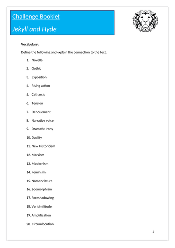 Jekyll and Hyde GCSE challenge workbook