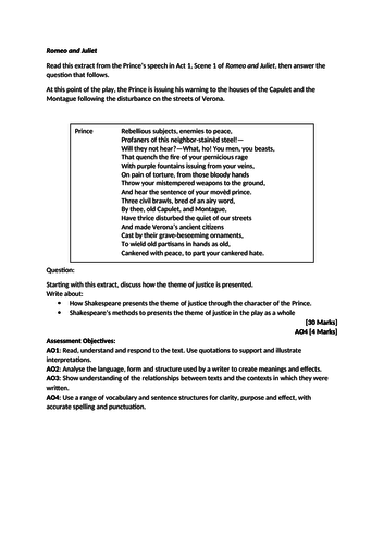 Aqa english literature paper 1 romeo and juliet questions image