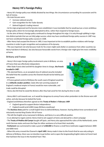 The Tudors (A Level): Henry VII Foreign Policy Notes