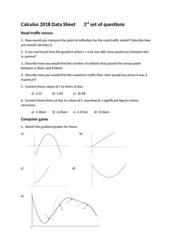 AQA Use of Maths (pilot) 3rd set 2018 Calculus Data Sheet Practice