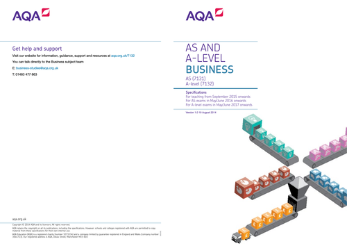 AQA Specification 2015 onwards for AS and A Level Business