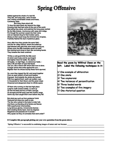 Spring Offensive homework sheet KS3/KS4