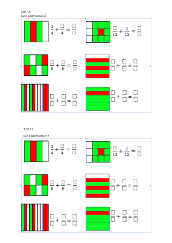 Year 3 Adding Fractions - Missing Number Questions | Teaching Resources