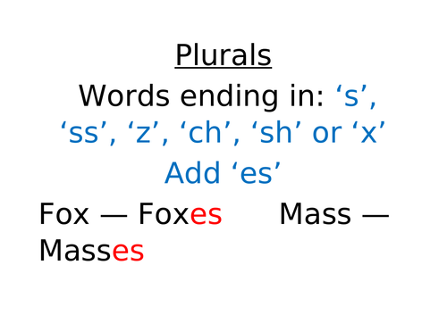 Plurals- rules, endings and changes