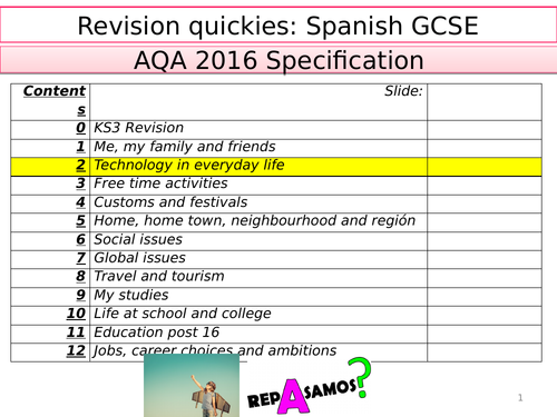 Spanish AQA Unit 2 - technology - Grammar and Vocab revision quickies with answers