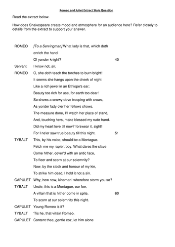 EDUQAS GCSE English Lit. 'Romeo and Juliet' Act 1 Scene 5 Extract Task on Mood and Atmosphere