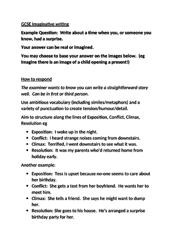 Gcse Imaginative Writing Exemplar Teaching Resources