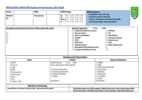 Special educational needs SEND IEP template/Pupil Learning Passport