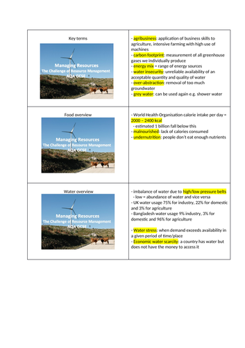 AQA The Challenge of Resource Management revision cards
