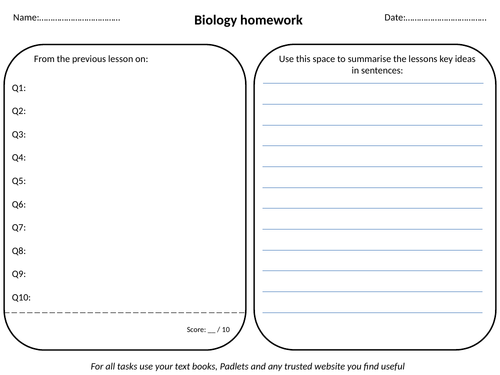 A-Level Biology - All HW for Mass transport topic - Flipped style