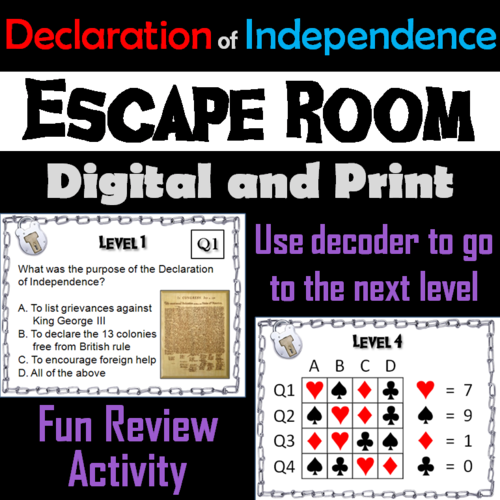 Declaration of Independence: Escape Room - Social Studies
