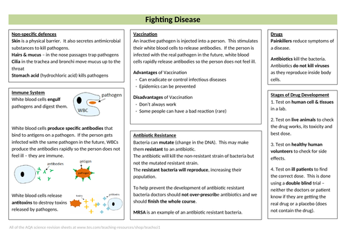 Fighting Disease Revision Sheet (new AQA GCSE)