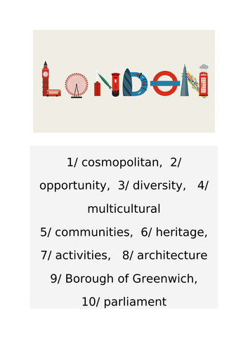 London vocabulary homework words kS2/KS3