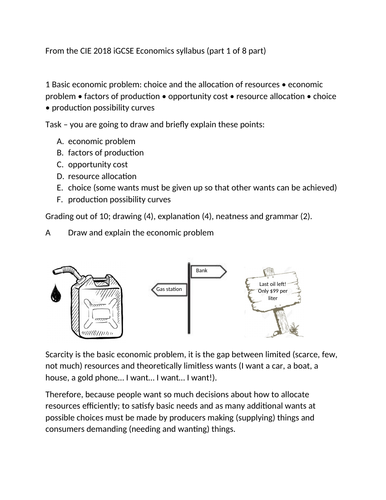 igcse economics basic economic problem opportunity cost ppc drawing revision teaching resources