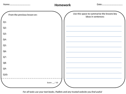 Flipped learning homework template