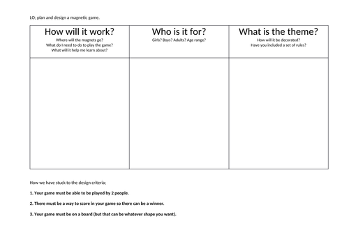 Primary DT making magnetic games IWB and worksheets