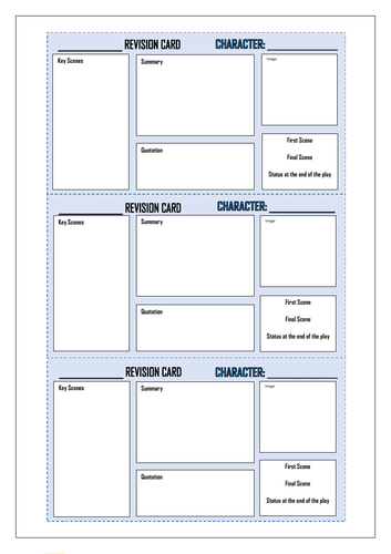 English Revision Cards Blank Templates - for Plays