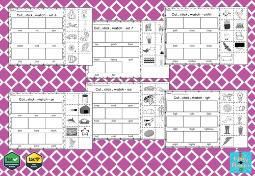 Phonics Phase 3 - Cut, Stick, Match