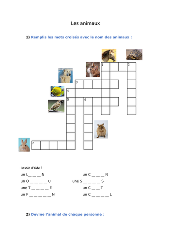 les animaux - pets - worksheet