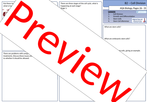 New AQA (2016) Biology B2 Cell Division - Revision Sheet