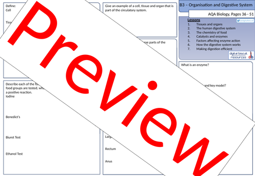 New AQA (2016) Biology B3 Organisation and the Digestive System - Revision Sheet