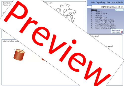 New AQA (2016) Biology B4 Organising Animals and Plants - Revision Sheet