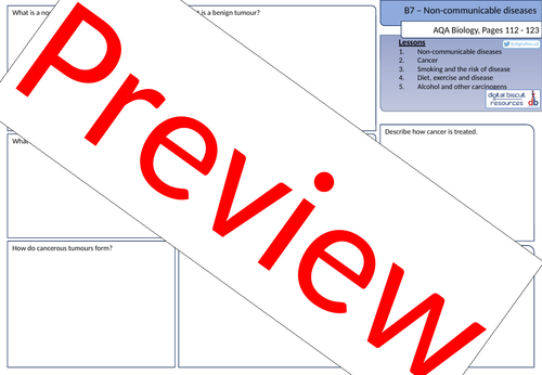 New AQA (2016) Biology B7 Non-Communicable Diseases - Revision Sheet