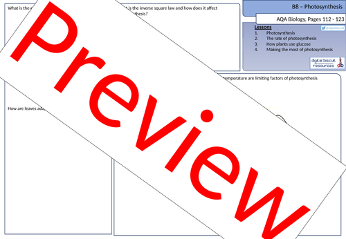 New AQA (2016) Biology B8 Photosynthesis - Revision Sheet