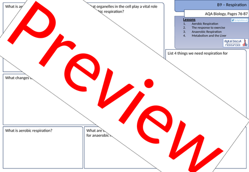 New AQA (2016) Biology B9 Respiration - Revision Sheet