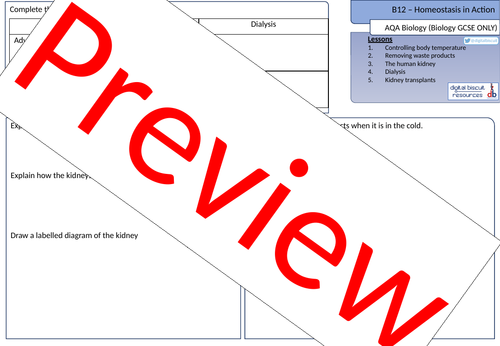 New AQA (2016) Biology B12 Homeostasis in Action - Revision Sheet