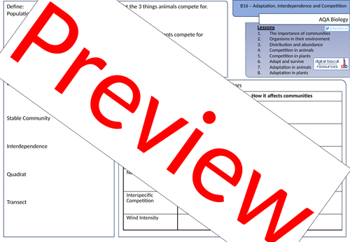 New AQA (2016) Biology B16 Adaptations, Interdependence and Competition - Revision Sheet