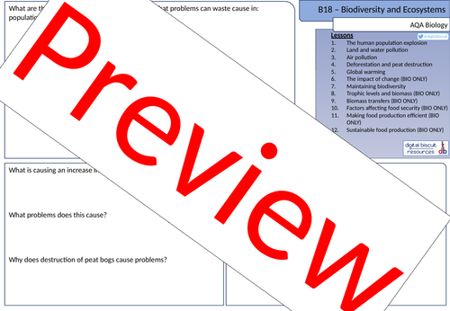 New AQA (2016) Biology B18 Biodiversity and Ecosystems - Revision Sheet